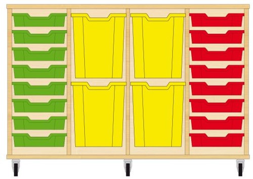 Storix Materiaalkast 93 wit, B1390xH856xD465 - laden groen-geel-geel-rood