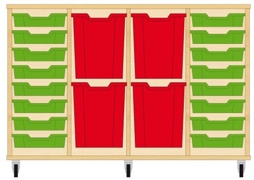 Storix Materiaalkast 93 wit, B1390xH856xD465 - laden groen-rood-rood-groen