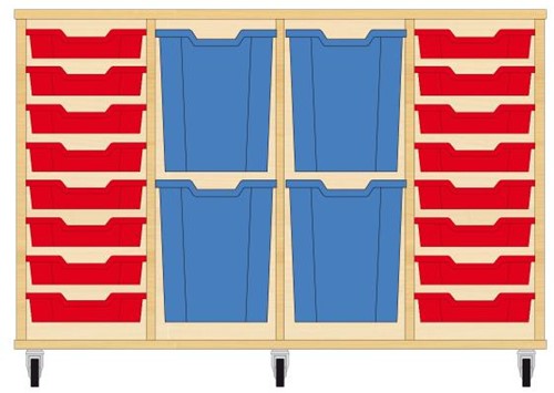 Storix Materiaalkast 93 wit, B1390xH856xD465 - laden rood-blauw-blauw-rood