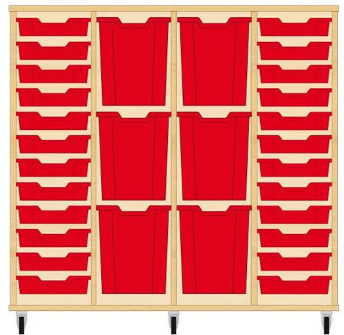Storix Materiaalkast 93 wit, B1390xH1200xD465 - laden rood