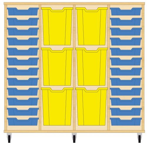 Storix Materiaalkast 93 wit, B1390xH1200xD465 - laden blauw-geel-geel-blauw