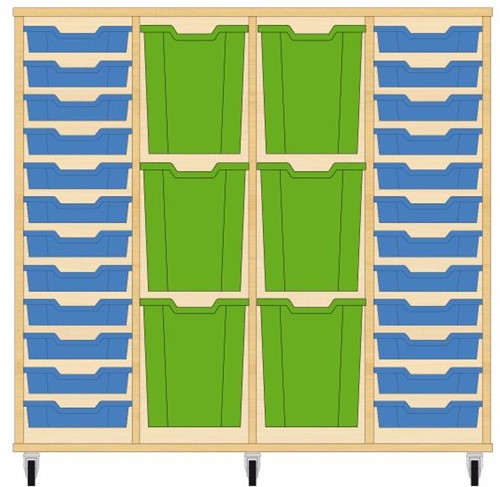 Storix Materiaalkast 93 wit, B1390xH1200xD465 - laden blauw-groen-groen-blauw