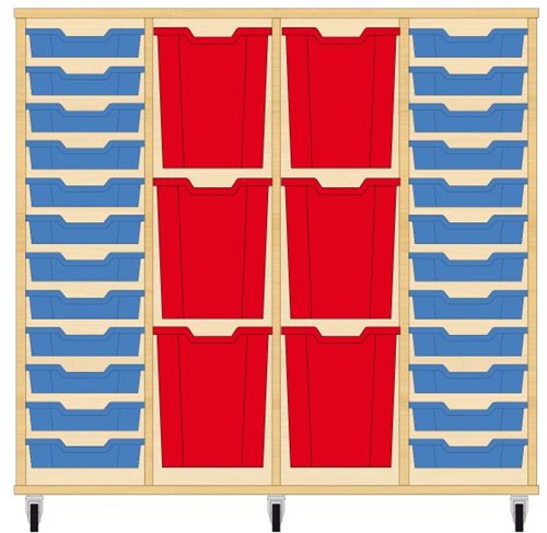 Storix Materiaalkast 93 wit, B1390xH1200xD465 - laden blauw-rood-rood-blauw
