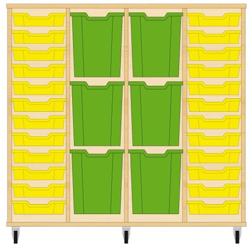 Storix Materiaalkast 93 wit, B1390xH1200xD465 - laden geel-groen-groen-geel