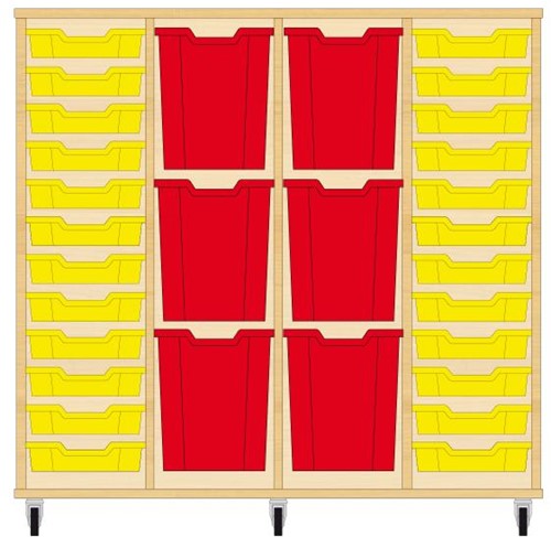 Storix Materiaalkast 93 wit, B1390xH1200xD465 - laden geel-rood-rood-geel