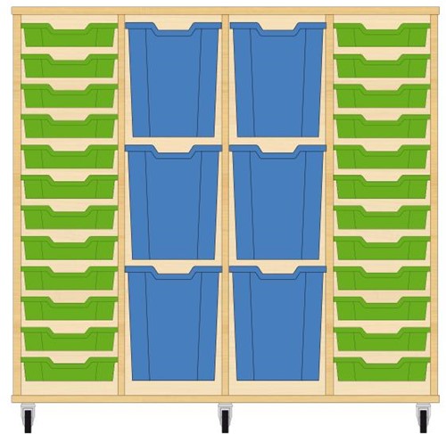 Storix Materiaalkast 93 wit, B1390xH1200xD465 - laden groen-blauw-blauw-groen