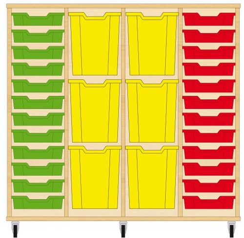 Storix Materiaalkast 93 wit, B1390xH1200xD465 - laden groen-geel-geel-rood