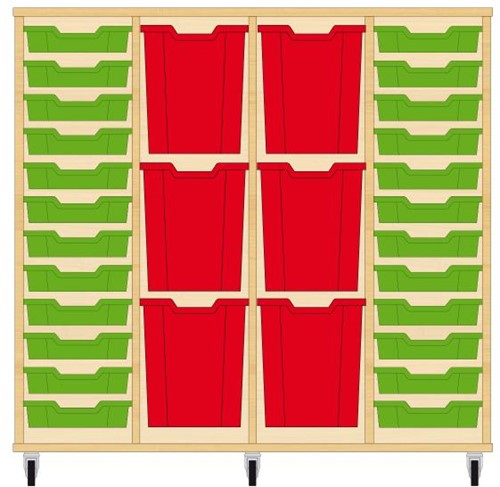 Storix Materiaalkast 93 wit, B1390xH1200xD465 - laden groen-rood-rood-groen