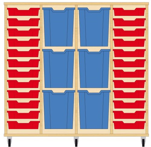 Storix Materiaalkast 93 wit, B1390xH1200xD465 - laden rood-blauw-blauw-rood