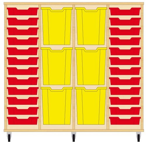 Storix Materiaalkast 93 wit, B1390xH1200xD465 - laden rood-geel-geel-rood