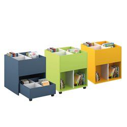 Prentenboekenbak 4/4 met lade, wel of niet verrijdbaar