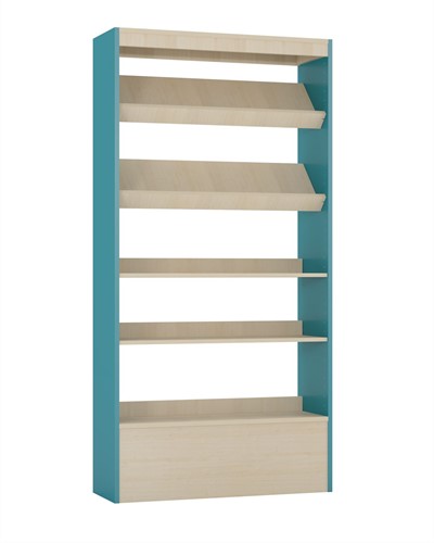 Foxis wandboekenkast hoog - B900 x D300 x H1800 mm - ahorn-turquoise blauw