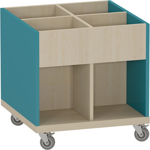 Foxis KDV prentenboekenbak hoog - B600 x D600 x H616 mm - ahorn-turquoise blauw