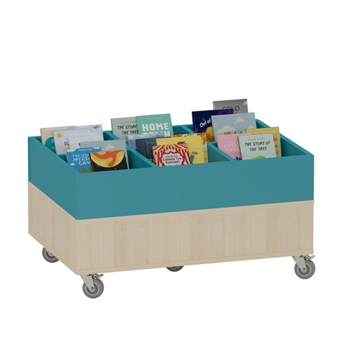 Foxis prentenboekenbak - 6 vakken - B900 x D600 x H464 mm - ahorn-turquoise blauw