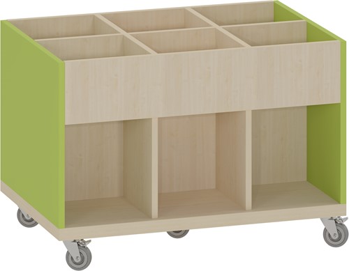 Foxis KDV prentenboekenbak - 6 vakken - B900 x D600 x H616 mm - ahorn-avocadogroen