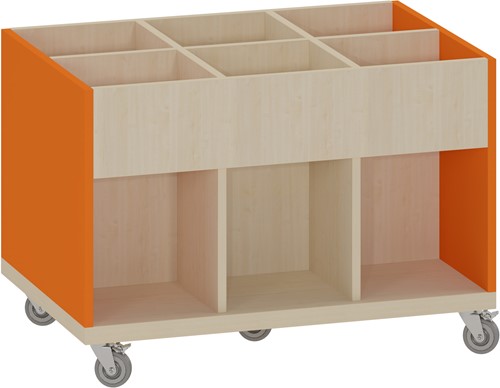 Foxis KDV prentenboekenbak - 6 vakken - B900 x D600 x H616 mm - ahorn-oranje