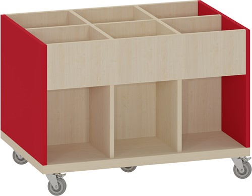 Foxis KDV prentenboekenbak - 6 vakken - B900 x D600 x H616 mm - ahorn-rood