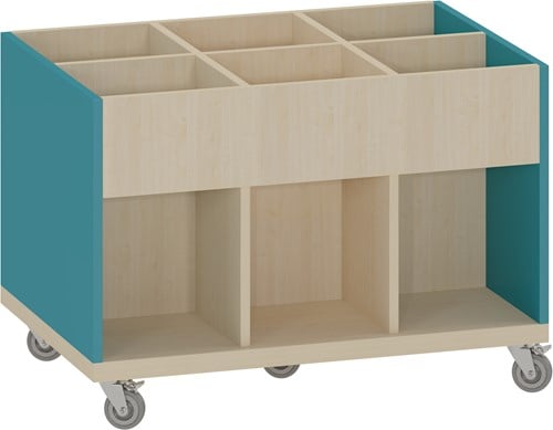 Foxis KDV prentenboekenbak - 6 vakken - B900 x D600 x H616 mm - ahorn-turquoise blauw