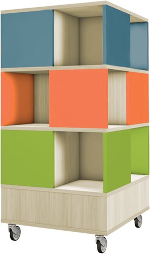 Foxis 22 kubuskast 3 niveaus - B605 x D605 x H1320 mm - ahorn-turquoise-oranje-groen