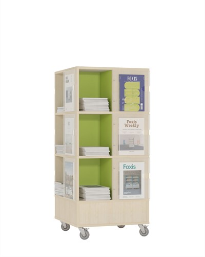 Foxis Tijdschriftentoren laag met gekleurde binnenpanelen - B605 x D605 x H1320 mm - ahorn-avocadogroen
