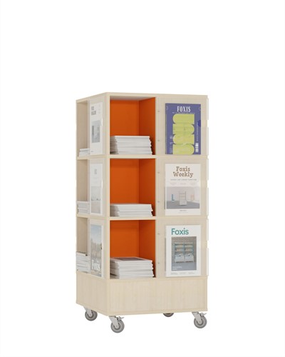 Foxis Tijdschriftentoren laag met gekleurde binnenpanelen - B605 x D605 x H1320 mm - ahorn-oranje