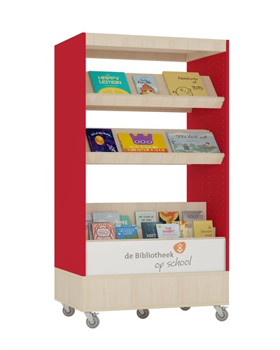 Foxis browser boekenkast dubbelzijdig - B900 x D600 x H1660 mm - ahorn-rood