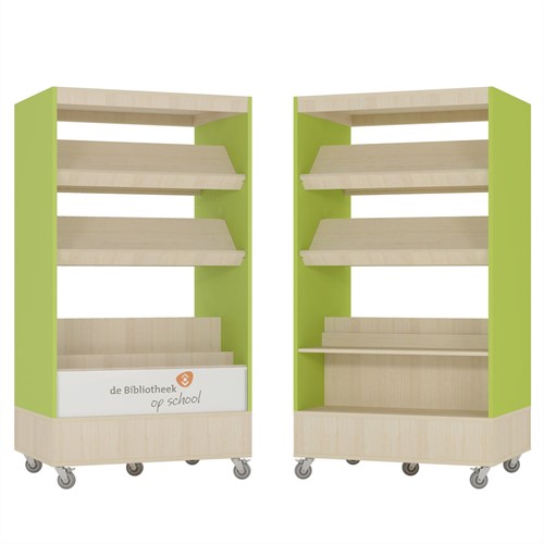 Foxis browser boekenkast hybride dubbelzijdig - B900 x D600 x H1660 mm - ahorn-avocadogroen