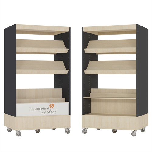 Foxis browser boekenkast hybride dubbelzijdig - B900 x D600 x H1660 mm - ahorn-antracietgrijs