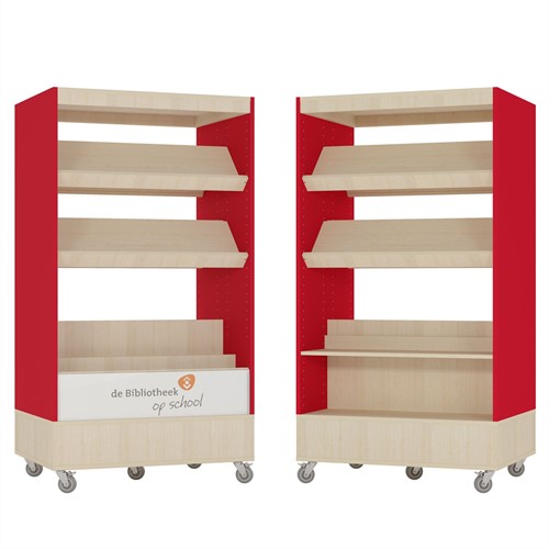 Foxis browser boekenkast hybride dubbelzijdig - B900 x D600 x H1660 mm - ahorn-rood