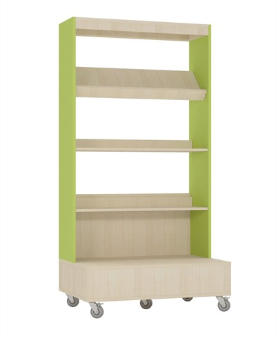 Foxis boekenkast enkelzijdig verrijdbaar - B900 x D600 x H1660 mm - ahorn-avocadogroen