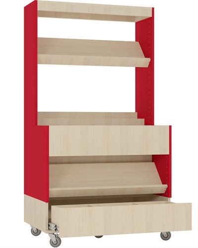 Foxis makkelijk lezen plein met lade - B900 x D600 x H1660 mm - ahorn-rood