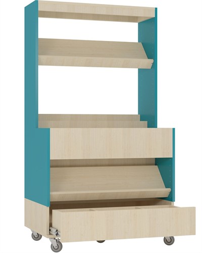Foxis makkelijk lezen plein met lade - B900 x D600 x H1660 mm - ahorn-turquoise blauw