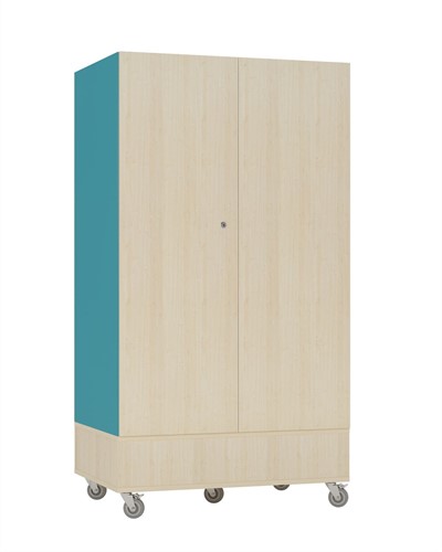 Foxis afsluitbare spellenkast enkelzijdig - B900 x D600 x H1660 mm - ahorn-turquoiseblauw