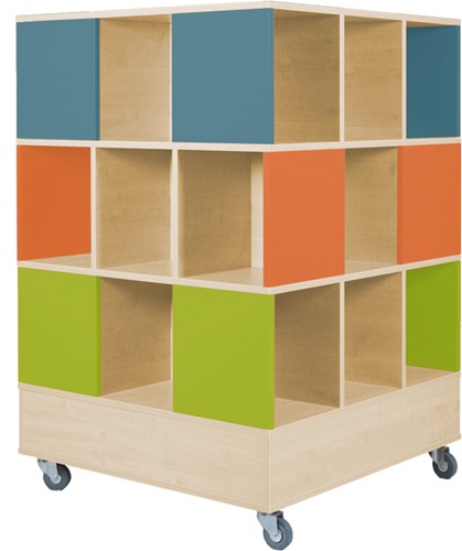Foxis 33 kubuskast 3 niveaus - B900 x D900 x H1320 mm - turquoise-oranje-avocadogroen