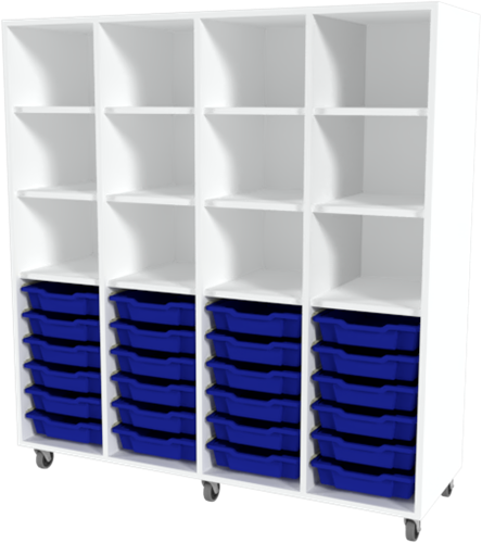 Storix Laden/vakkenkast L1 wit, B1390 x H1458 x D465 mm - laden blauw