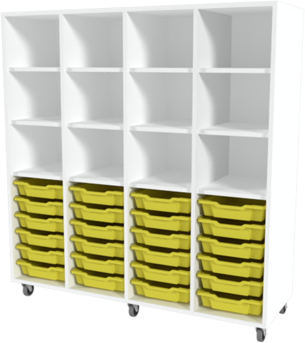 Storix Laden/vakkenkast L1 wit, B1390 x H1458 x D465 mm - laden geel