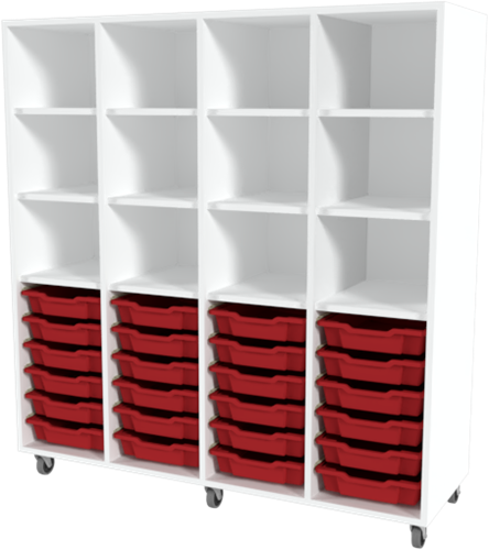 Storix Laden/vakkenkast L1 wit, B1390 x H1458 x D465 mm - laden rood