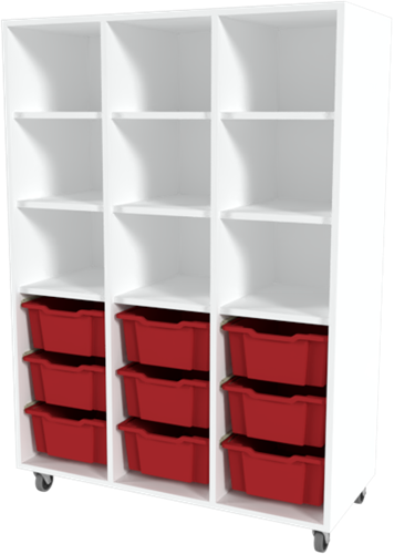 Storix Laden/vakkenkast L6 wit, B1050 x H1458 x D465 mm - laden rood