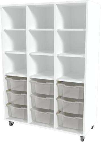 Storix Laden/vakkenkast L6 wit. B1050 x H1458 x D465 mm - laden transparant
