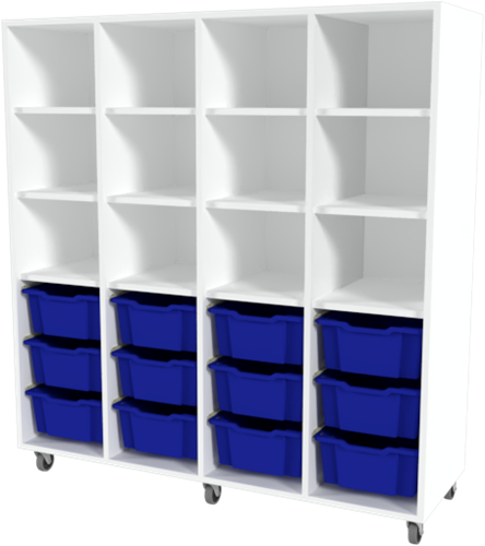 Storix Laden/vakkenkast L6 wit, B1390 x H1458 x D465 mm - laden blauw
