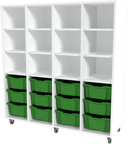 Storix Laden/vakkenkast L6 wit, B1390 x H1458 x D465 mm - laden groen
