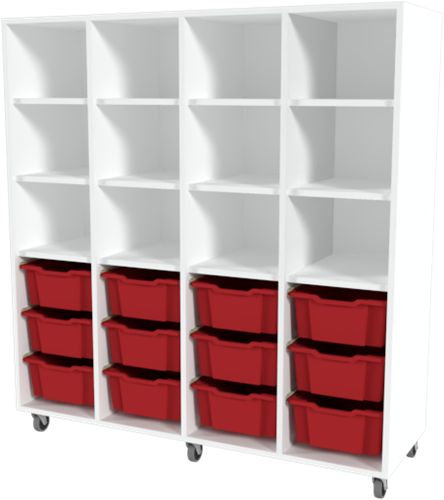 Storix Laden/vakkenkast L6 wit, B1390 x H1458 x D465 mm - laden rood
