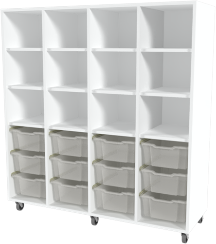 Storix Laden/vakkenkast L6 wit. B1390 x H1458 x D465 mm - laden transparant