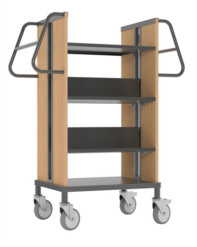 Boekenwagen Medium StaalQar sorteerplank Grafietgrijs/beuken, 1x sorteer, 4x legger staal