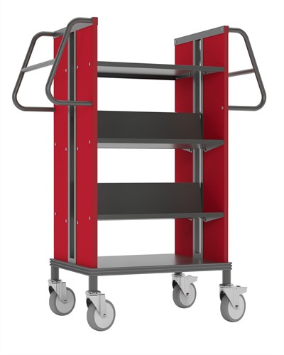 Boekenwagen Medium StaalQar sorteerplank Grafietgrijs/rood, 1x sorteer 4x legger