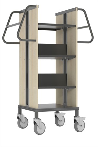 Boekenwagen Kompak StaalQar sorteerplank Grafietgrijs/ahorn, 1x sorteer, 4x legger staal