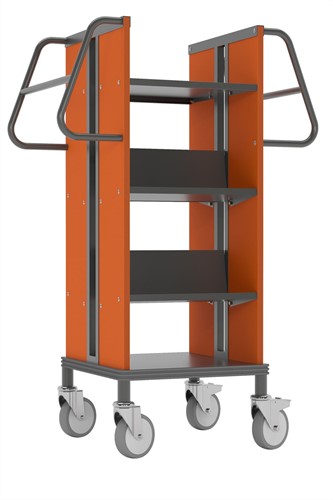 Boekenwagen Kompak StaalQar sorteerplank Grafietgrijs/Oranje, 1x sorteer, 4x legger staal