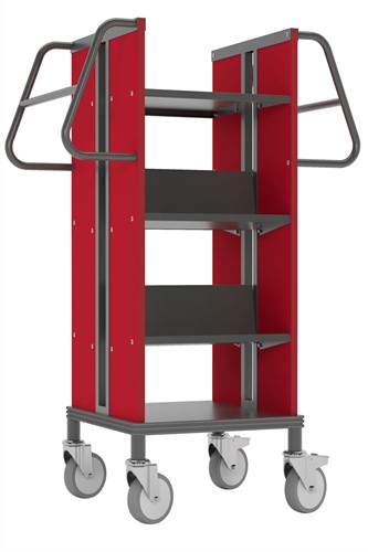 Boekenwagen Kompak StaalQar sorteerplank Grafietgrijs/rood, 1x sorteer, 4x legger staal