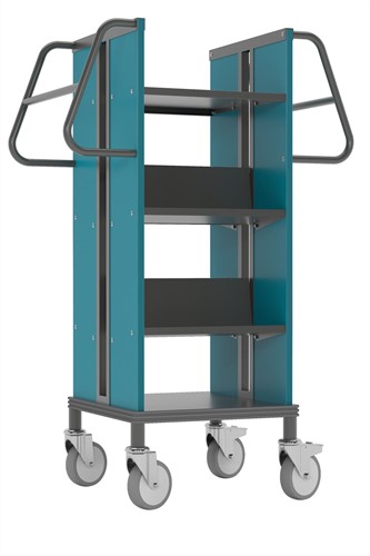 Boekenwagen Kompak StaalQar sorteerplank Grafietgrijs/turqouise blauw, 1x sorteer, 4x legger staal