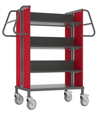 Boekenwagen StaalQar Grafietgrijs/rood 6x legger staal
